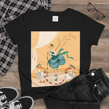 🌸🪽 The Lady And The Garden Storks Cotton Tee – Art Deco Floral Whimsy