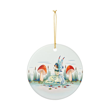 🧚🍄 The Fairy Of The Scarlet Mushrooms Ceramic Ornament – Art Deco Woodland Fantasy
