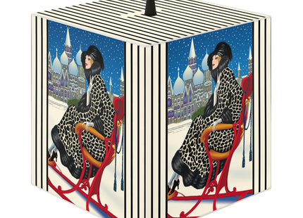 Elegant Winter Woman in Sleigh Light Cube Lamp
