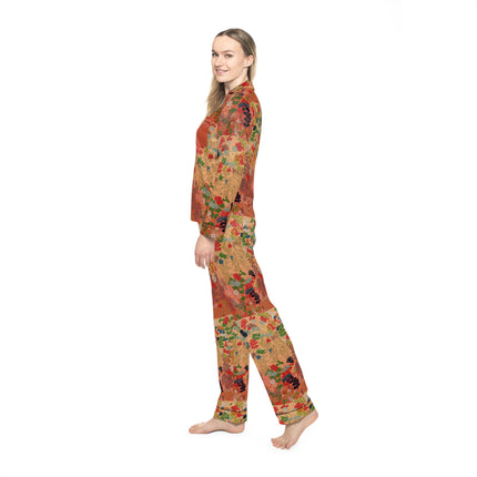 Japanese Fan Flower Pattern by G.A. Audsley Women's Satin Pajamas (AOP)