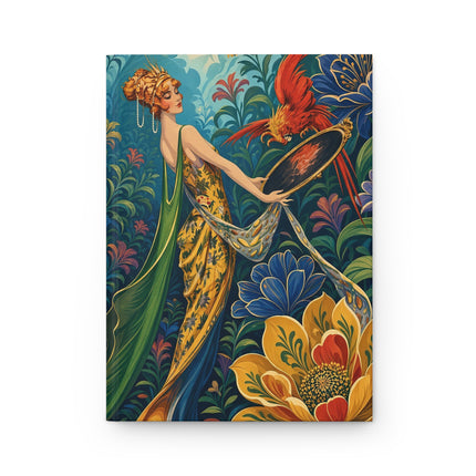 🦜🌺 The Lady Of The Enchanted Paradise Aviary Hardcover Journal – Art Deco Tropical Garden Fantasy