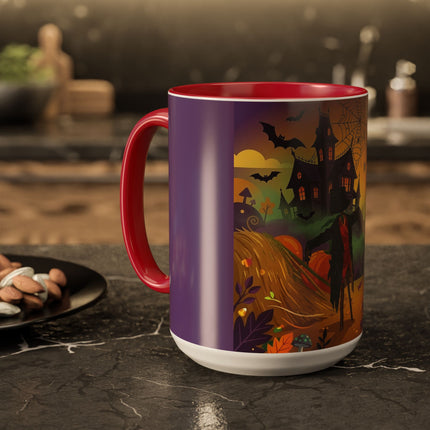 🌙🎃 The Scarecrow Of Haunted Hollow Colorful Mug – Whimsical Halloween Mystery