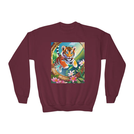Majestic Tiger Cub Youth Crewneck Sweatshirt – Courage, Energy & Bold Adventure