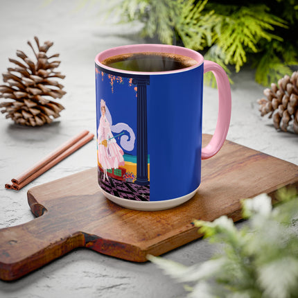 The Moonlit Promenade Colorful Mug (11oz, 15oz) – Blush Elegance, Coastal Romance & Art Deco Style