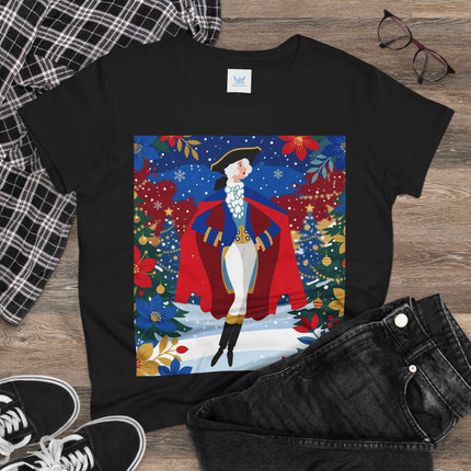 🎄🎭 The Christmas Masquerade Lady Cotton Tee – Art Deco Holiday Glamour
