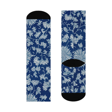 Blue Flower Pattern by Owen Jones Cushioned Crew Socks