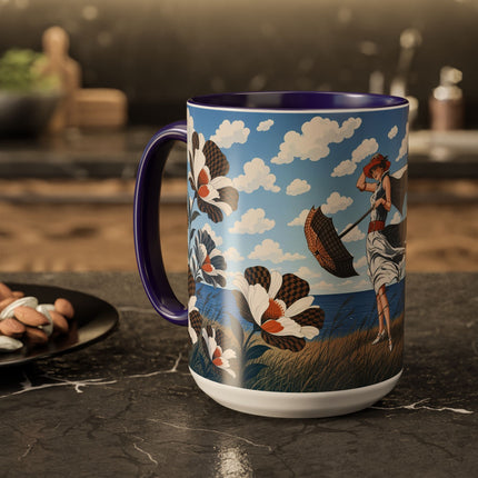🌊🌼 The Windswept Seaside Promenade Colorful Mug – Art Deco Coastal Elegance