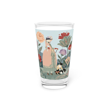 🌸🐈 The Lady And Puss In Boots Pint Glass – Art Deco Storybook Garden