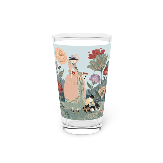 🌸🐈 The Lady And Puss In Boots Pint Glass – Art Deco Storybook Garden