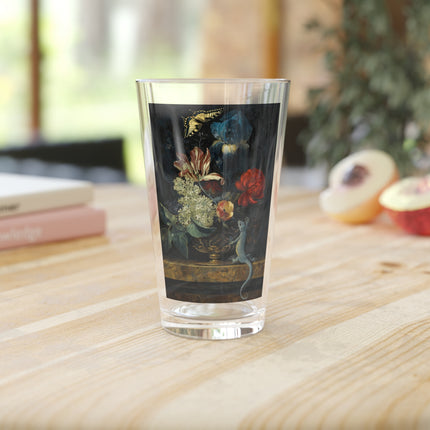 A Still Life With Tulips and Flowers in a Vase on a Marble Ledge Glass, 16oz
