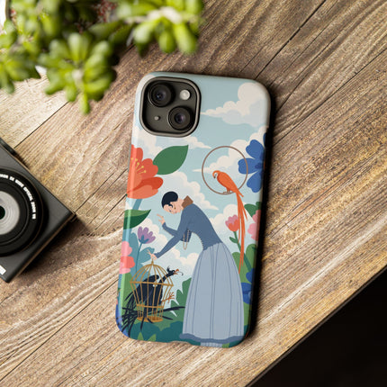 🦜🌺 The Lady Of The Garden Aviary Phone Case – Art Deco Floral Whimsy