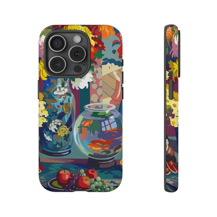 Floral Fishbowl Still Life Phone Case – Vibrant Harmony & Colorful Life