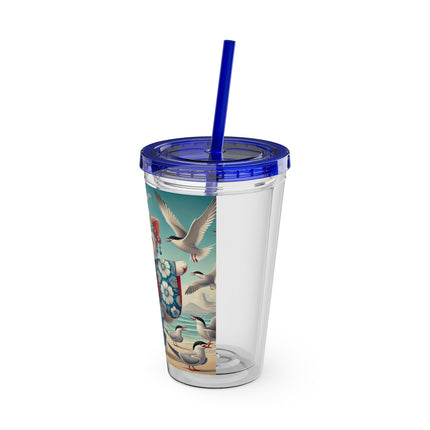 Geisha Kitten by the Seaside Sunsplash Tumbler with Straw, 16oz