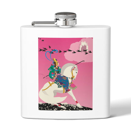 Samurai Princess on the White Steed Flask – Bold Fantasy & Elegant Adventure