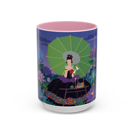 The Lady Of The Moonlit Needlework Colorful Mugs – Art Deco Crafting Elegance