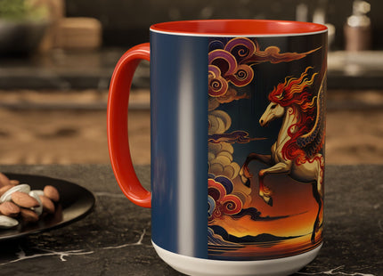 Flame-Winged Horse at Sunset Colorful Mugs (11oz, 15oz)