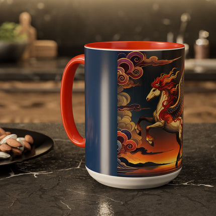 Flame-Winged Horse at Sunset Colorful Mugs (11oz, 15oz)