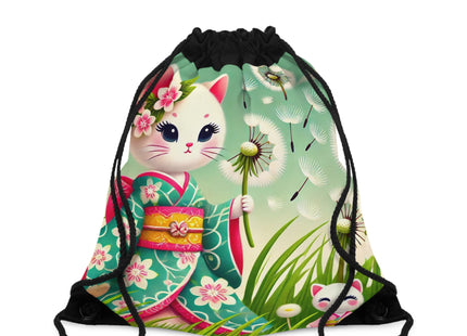Geisha Kitten and the Dandelion Wish Drawstring Bag