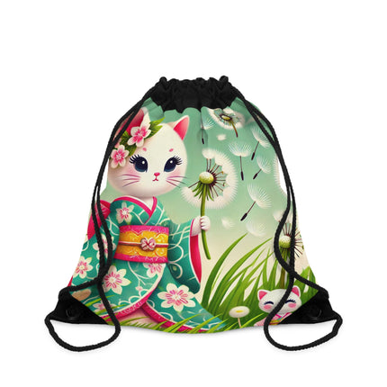 Geisha Kitten and the Dandelion Wish Drawstring Bag