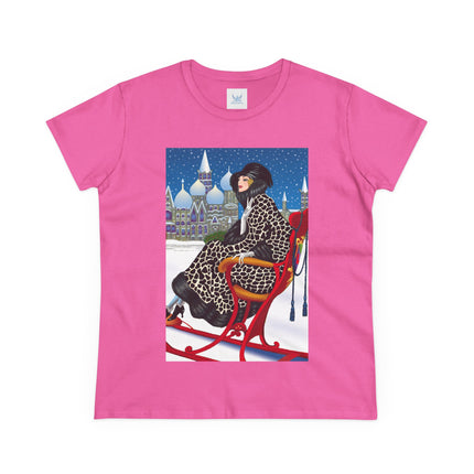Elegant Winter Woman in Sleigh Women's Midweight Cotton Tee