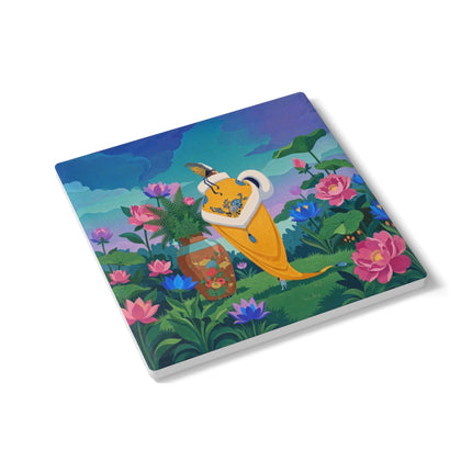 🪷✨ The Lady Of The Golden Lotus Garden Ceramic Coaster – Art Deco Floral Elegance