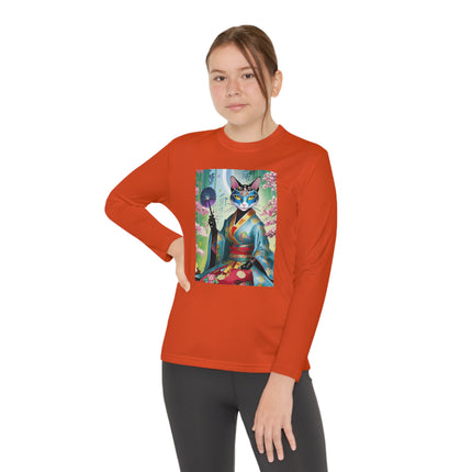Cyberpunk Geisha Youth Long Sleeve Competitor Tee – Neon Elegance & Futuristic Fantasy