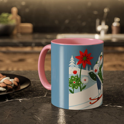 🎿❄️ The Winter Garden Skier Colorful Mug – Whimsical Holiday Fantasy