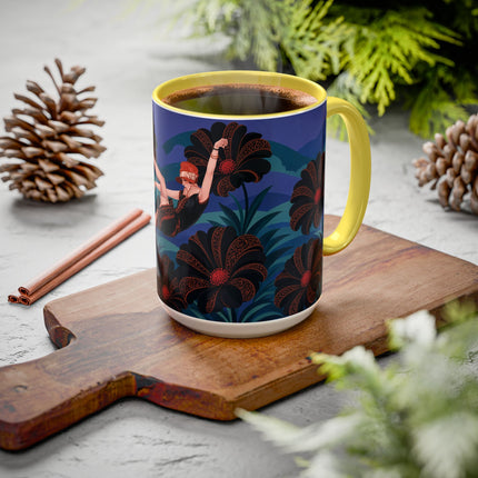 🖤🌺 The Midnight Floral Acrobat Colorful Mug – Art Deco Fashion Whimsy