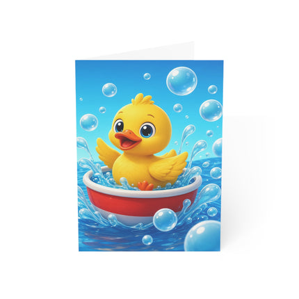 🦆⛵ The Little Duck’s Bubble Boat Greeting Card – Whimsical Animal Adventure