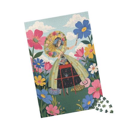 🌸🪞 The Floral Parasol Reflection Puzzle – Art Deco Garden Fantasy