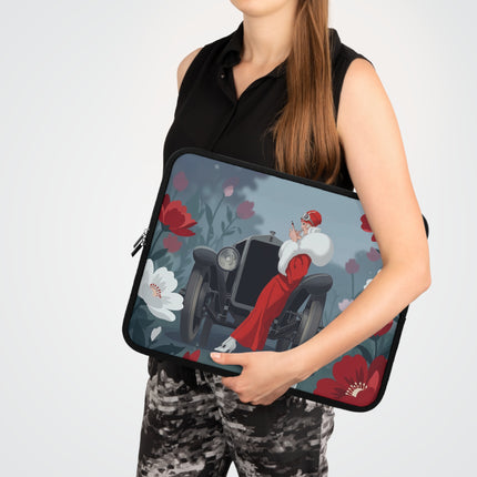 🏎️🌺 The Lady Of The Grand Touring Car Laptop Sleeve – Art Deco Motoring Elegance