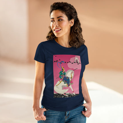Samurai Princess on the White Steed Women's Midweight Cotton Tee – Epic Fantasy & Mythic Beauty