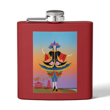 Kabuki Dancer at Twilight Flask – Elegant Performance & Vibrant Fantasy
