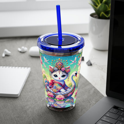 Geisha Kitten’s River Voyage Sunsplash Tumbler with Straw, 16oz
