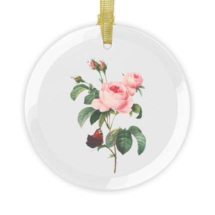 Cabbage Rose botanical illustration by Pierre-Joseph Redouté Glass Ornament