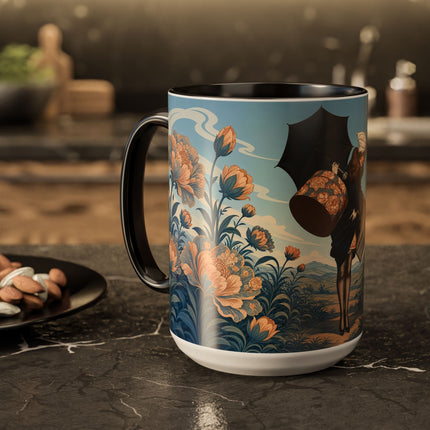 ☔🌸 The Grand Floral Journey Colorful Mug – Art Deco Travel Elegance