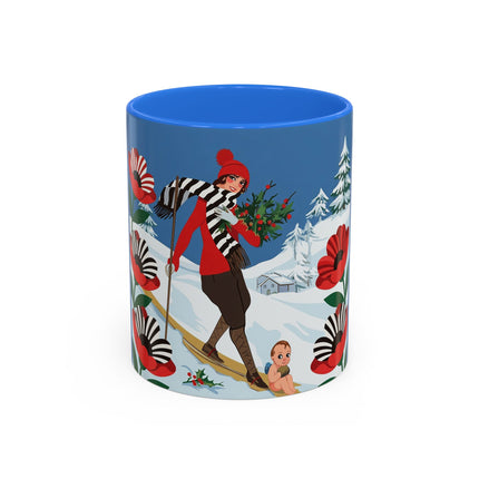🎿🎄 The Christmas Holly Skier Colorful Mug – Whimsical Holiday Fantasy