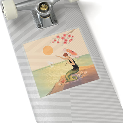 🧜‍♀️☂️ The Mermaid With The Parasol Kiss-Cut Stickers – Art Deco Seaside Fantasy