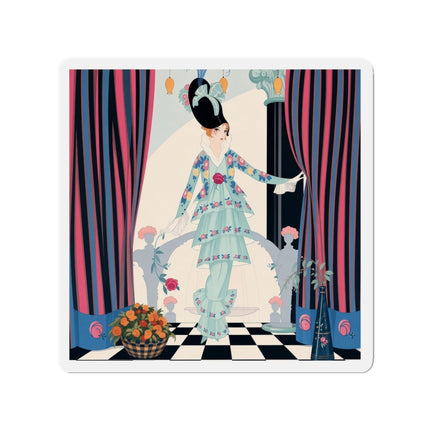 🌹🎭 The Lady Between The Curtains Die-Cut Magnets – Art Deco Floral Theatre