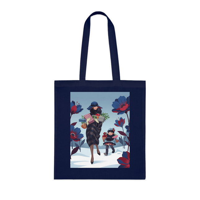 🎁🌺 The Christmas Gift Garden Stroll Cotton Tote Bag – Art Deco Holiday Elegance