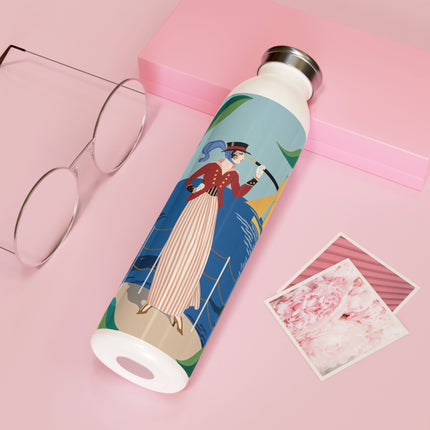 ⚓🌸 The Lady At The Seaside Slim Water Bottle – Art Deco Nautical Floral Whimsy