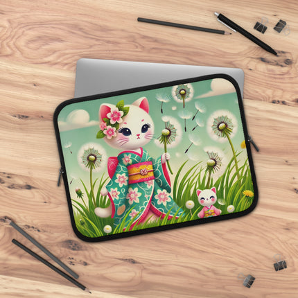 Geisha Kitten and the Dandelion Wish Laptop Sleeve