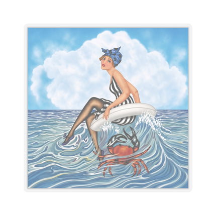 🦀🌊 The Seaside Crab Ride Kiss-Cut Stickers – Art Deco Beach Whimsy