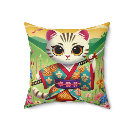 Samurai Kitten Spun Polyester Square Pillow