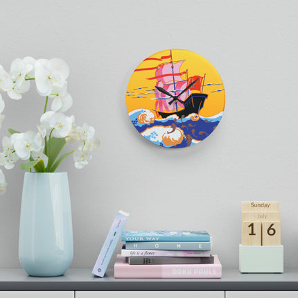 Golden Seas and Whimsical Dreams Acrylic Wall Clock, Round and Square