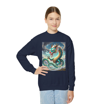 Tibetan Dragon in Battle Youth Crewneck Sweatshirt – Power, Motion & Mythic Adventure