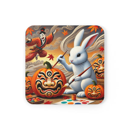 Halloween Rabbit’s Kabuki Jack-o’-Lanterns Cork Back Coaster