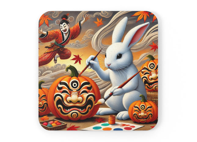 Halloween Rabbit’s Kabuki Jack-o’-Lanterns Cork Back Coaster