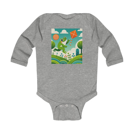 Young Frog’s Kite Adventure Baby Long Sleeve Bodysuit – Cozy Whimsical Sky Design