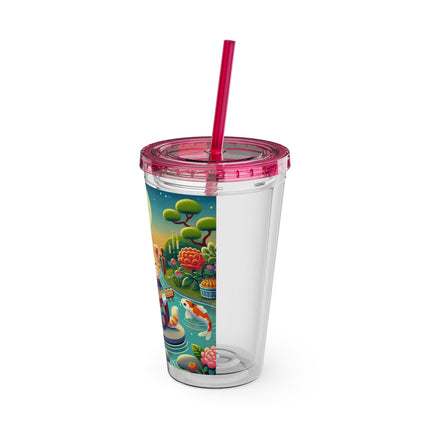 Melodic Kitten by the Koi Pond Sunsplash Tumbler with Straw, 16oz